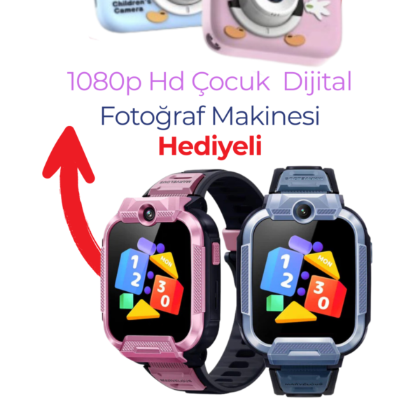 Mibro Z5 Çift Kameralı GPS Destekli 4G Akıllı Çocuk Saati + 1080p HD Renkli Kids Dijital Fotoğraf Makinesi Hediyeli
